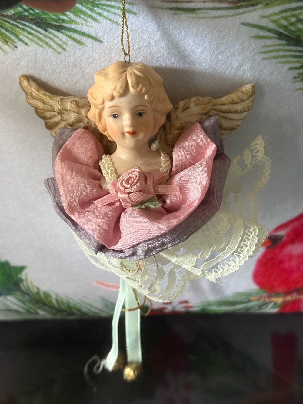 Handcrafted Pink Angel Ornament with Rose Detail
